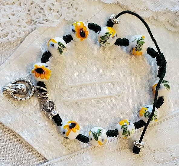 Hand Knotted Saint Julie Sunflower Rosary Bracelet