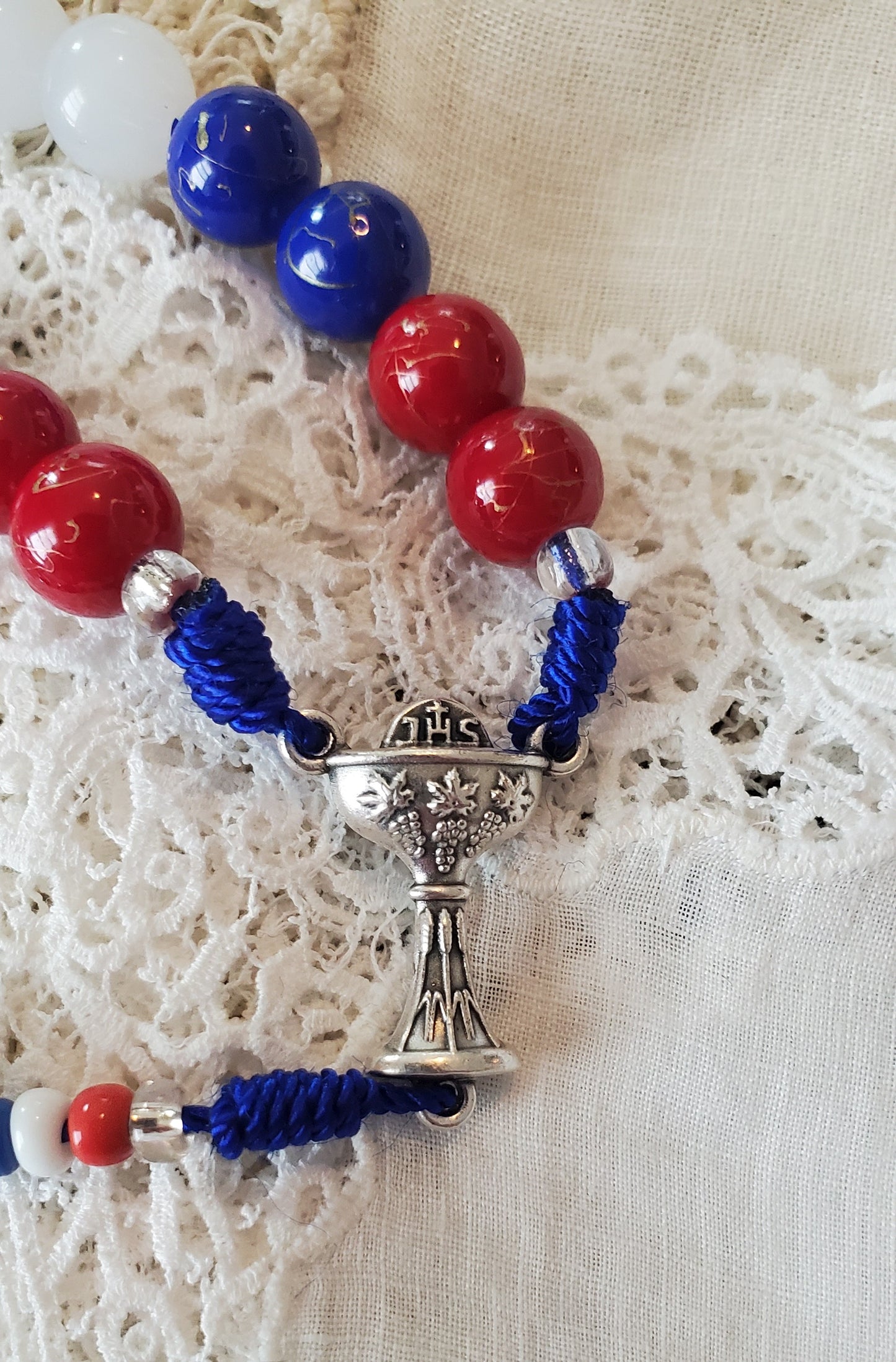 Hand Knotted Pray for Our Nation Rosary - Blue Cord