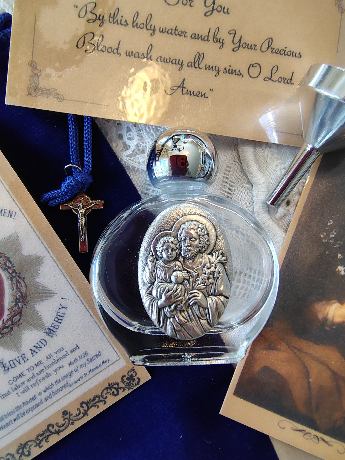 Saint Joseph "Terror of Demons" Holy Water Bottle Gift Set, Catholic present, Aqua Bendita, regalo de Battesimo, Baptism gift, 1st first communion, confirmation keepsake
