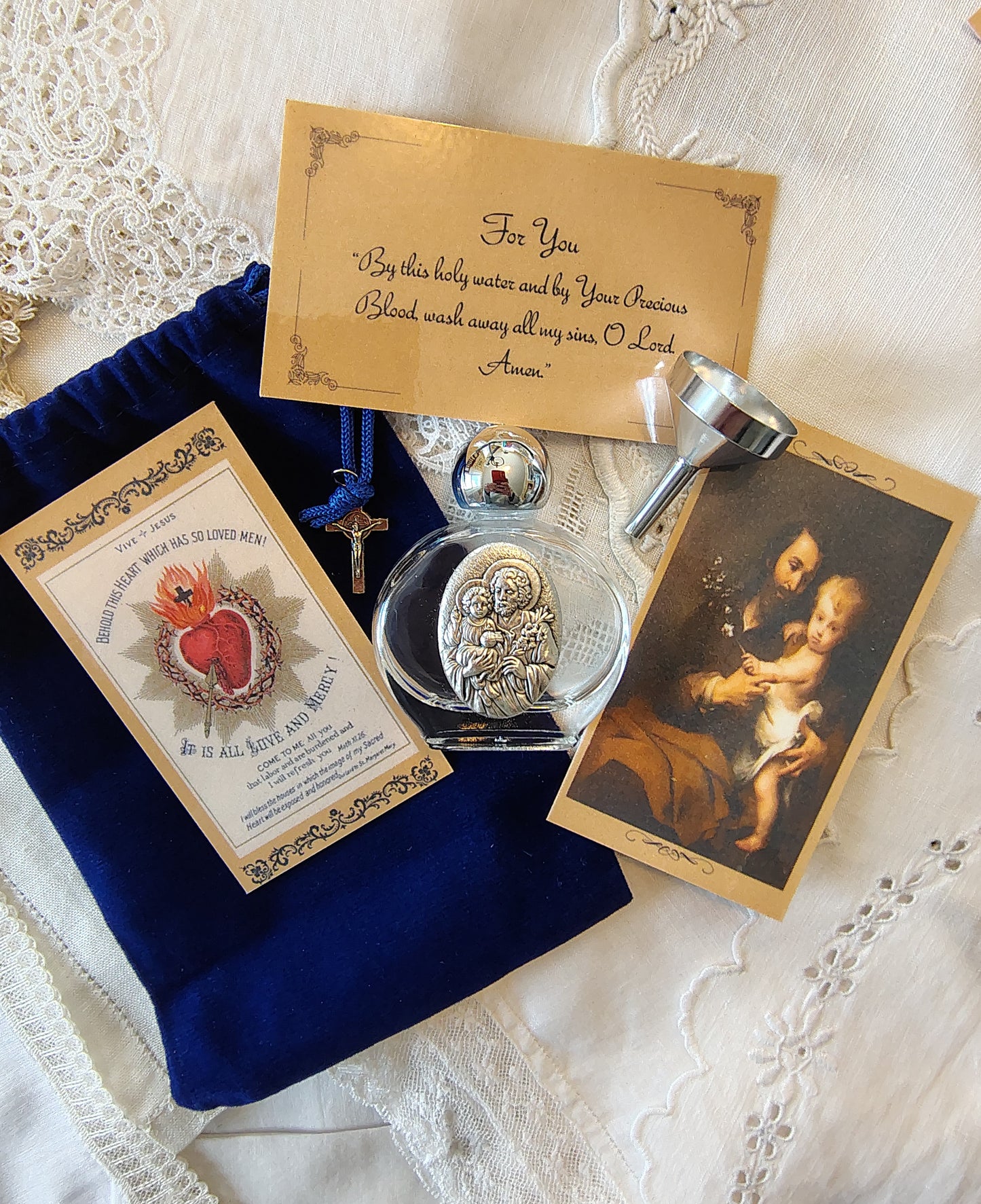 Saint Joseph "Terror of Demons" Holy Water Bottle Gift Set, Catholic present, Aqua Bendita, regalo de Battesimo, Baptism gift, 1st first communion, confirmation keepsake