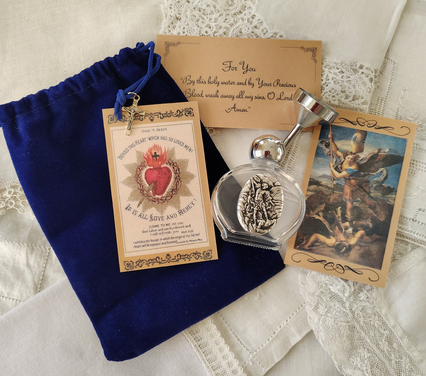 Saint Michael The Arch Angel Holy Water Bottle Gift Set, Catholic present, Aqua Bendita, regalo de Battesimo, Baptism gift, 1st first communion, confirmation keepsake
