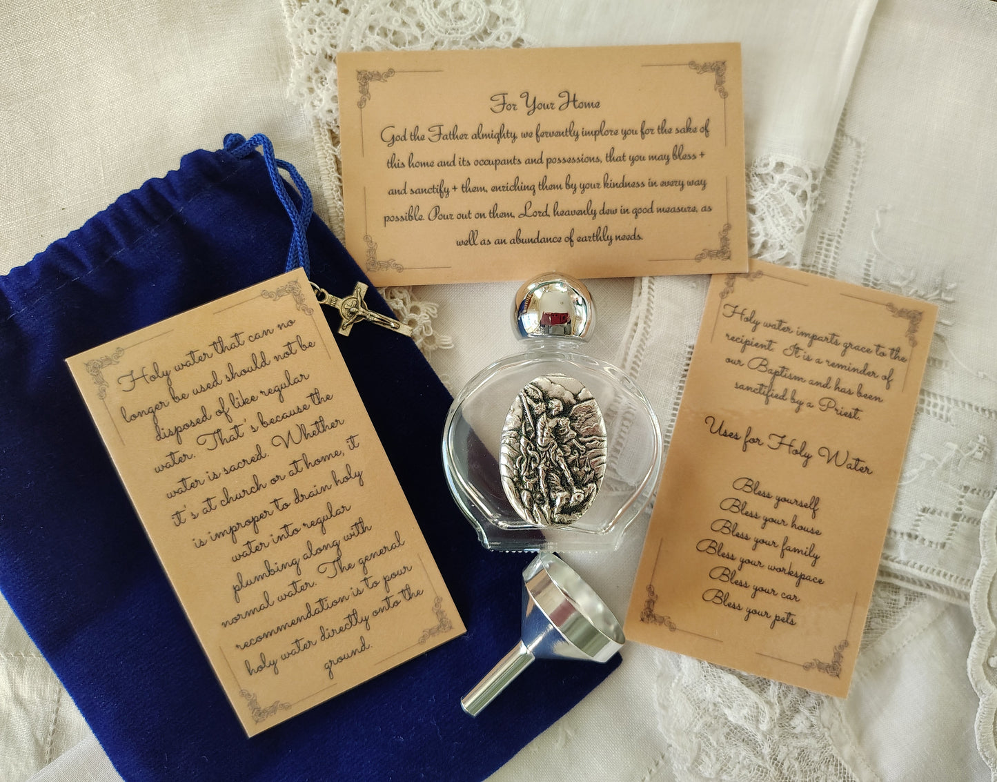 Saint Michael The Arch Angel Holy Water Bottle Gift Set, Catholic present, Aqua Bendita, regalo de Battesimo, Baptism gift, 1st first communion, confirmation keepsake