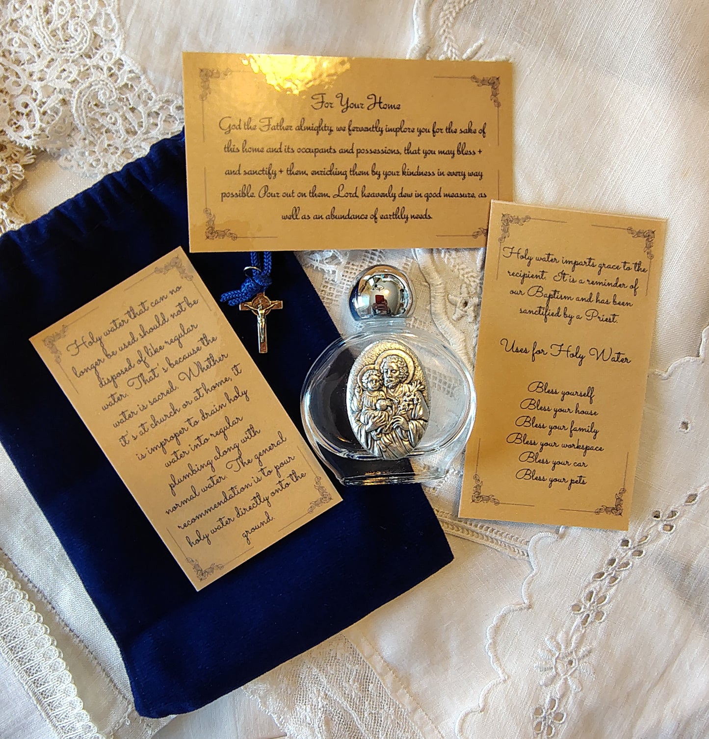 Saint Joseph "Terror of Demons" Holy Water Bottle Gift Set, Catholic present, Aqua Bendita, regalo de Battesimo, Baptism gift, 1st first communion, confirmation keepsake