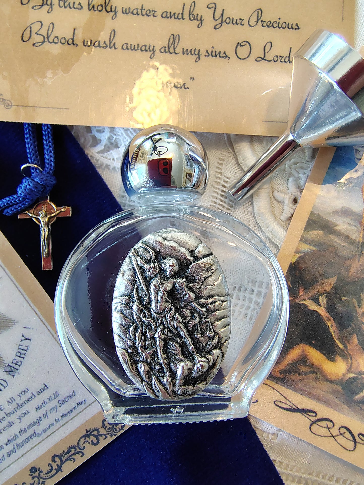 Saint Michael The Arch Angel Holy Water Bottle Gift Set, Catholic present, Aqua Bendita, regalo de Battesimo, Baptism gift, 1st first communion, confirmation keepsake
