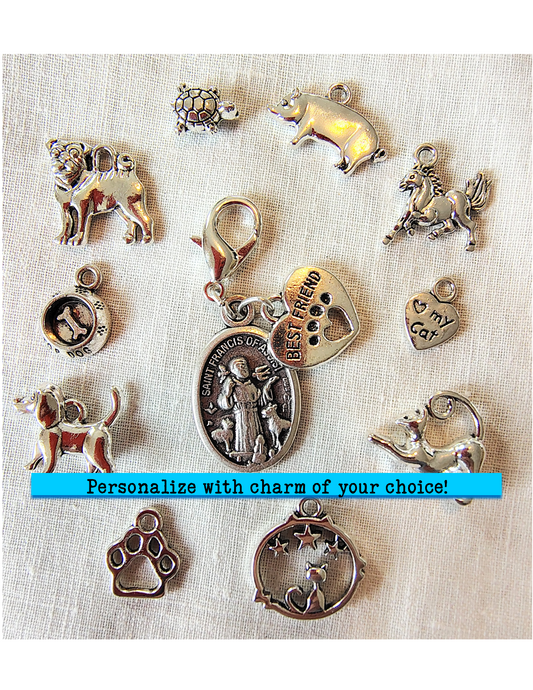 Etiqueta para collar de mascota de San Francisco de Asís, dije de rosario, llavero, accesorio de joyería, colgante con clip, decoración, medalla religiosa, santo católico.