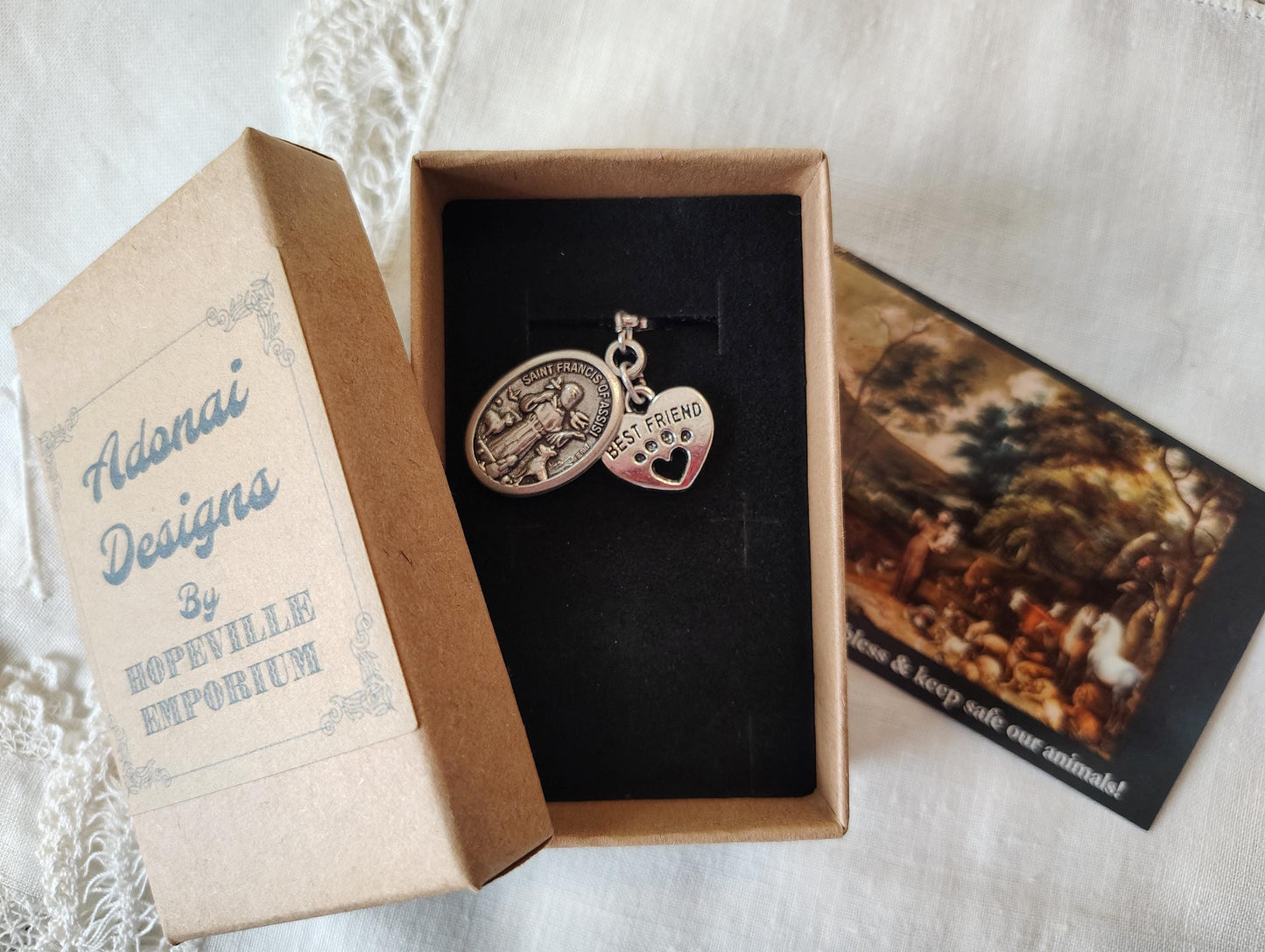 Customizable St. Francis of Assisi Medal: Pet Collar Charm, Key Chain, Charm Chain, Rosary Accessory, Prayer Card with Pet Blessing