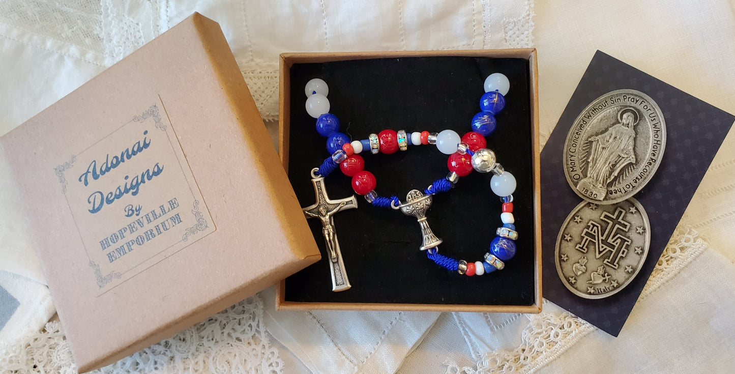 Hand Knotted Pray for Our Nation Rosary - Blue Cord