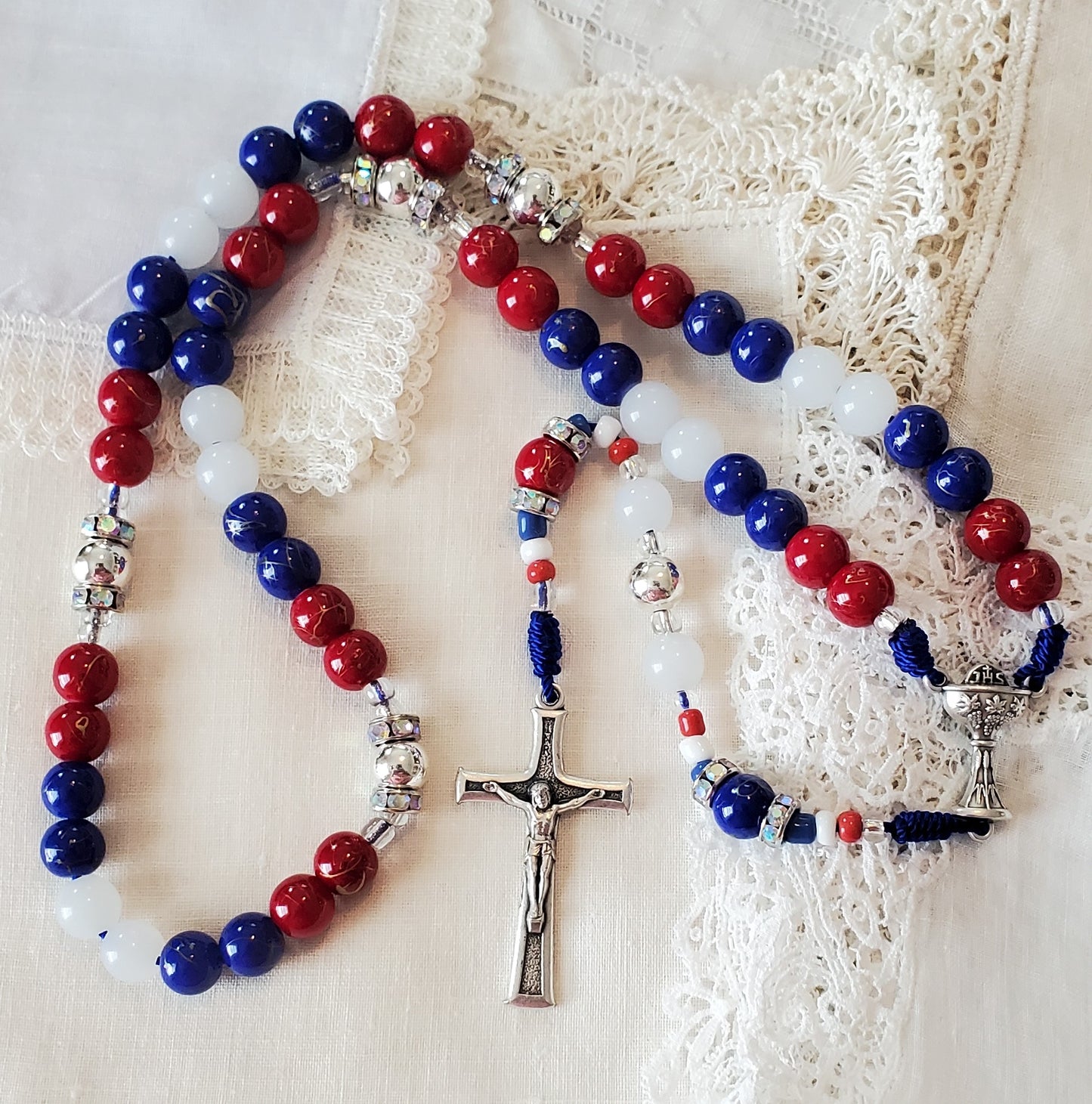 Hand Knotted Pray for Our Nation Rosary - Blue Cord