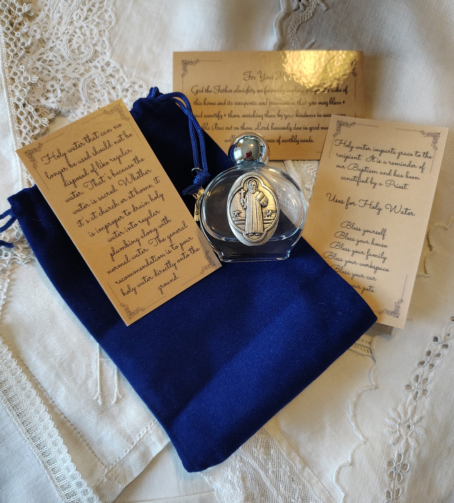 Set de regalo de agua bendita de San Benito Regalo católico Confirmación Primera Comunión Primera Comunión Bautismo Boda Regalo de Navidad